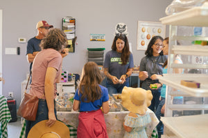 Customers visiting the soapery